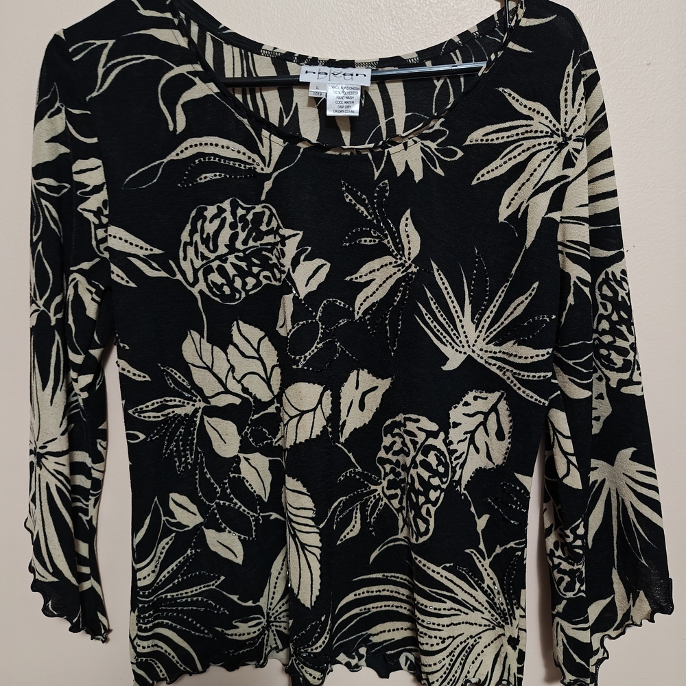Chic Black and Cream Floral Women's Blouse